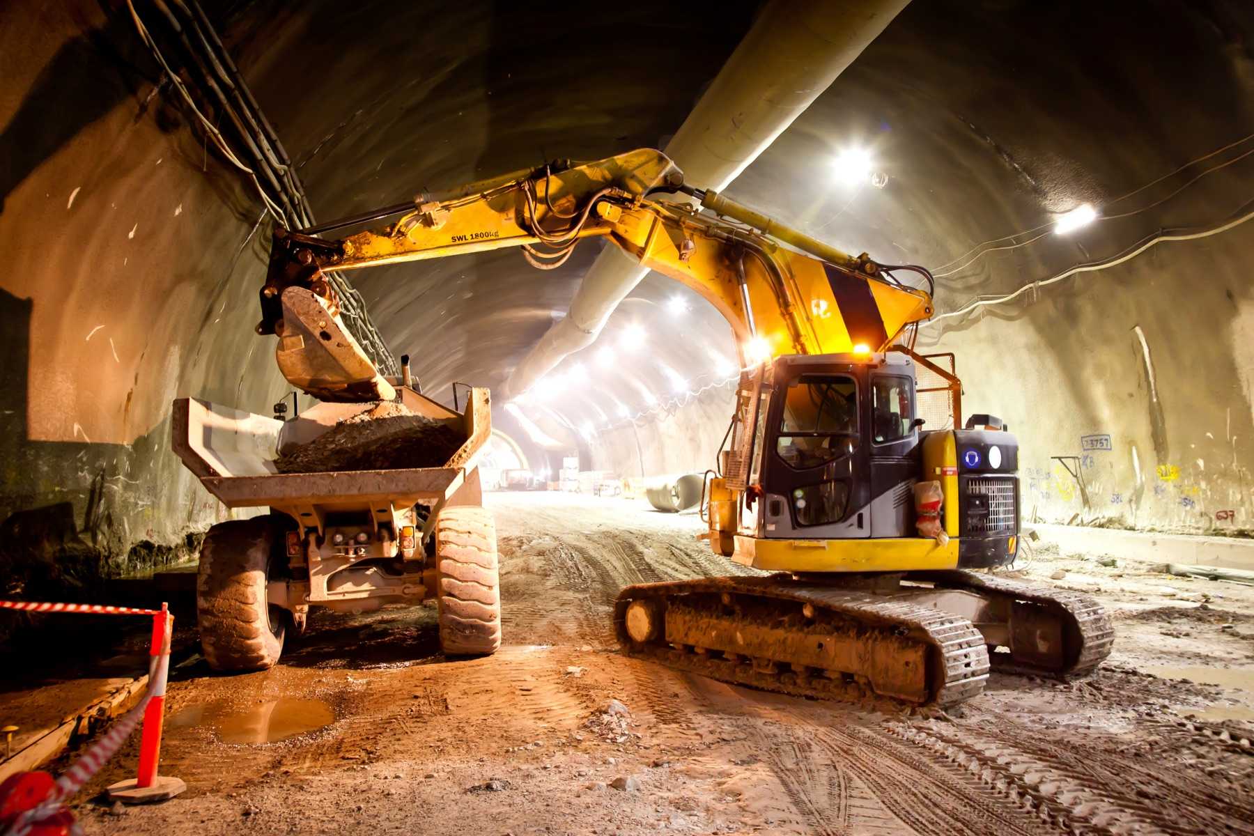 A JCB inside a tunnel